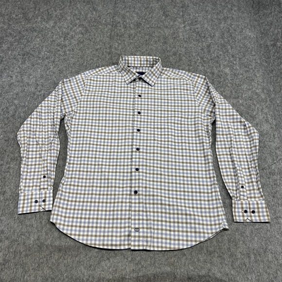 David Donahue Other - David Donahue Shirt Mens L Blue Beige Check Long Sleeve Button Cotton Office